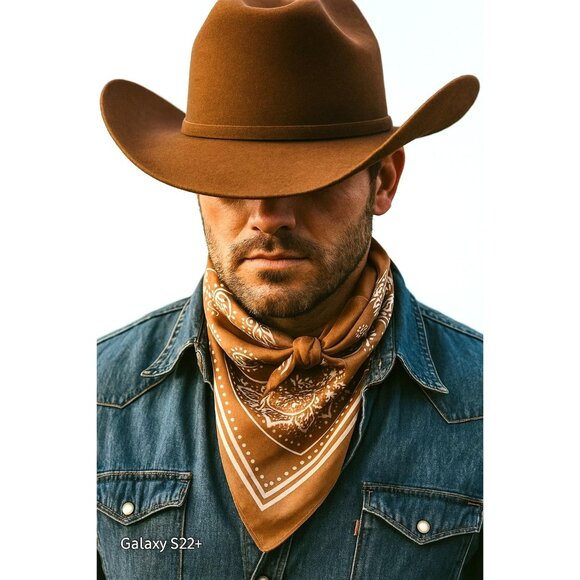 Tan Paisley Square Scarf Wild Rag Bandana Print Satin Neck Head Wrap 27 in - Picture 3 of 6